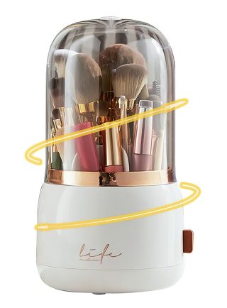 360° Rotating Makeup Brush Holder with Lid Makeup Organizer for Vanity Dustproof Makeup Brush Container with 7 Compartments